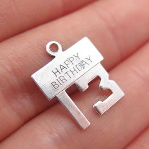 WELLS 925 Sterling Silver Vintage Happy Birthday 13 Charm Pendant